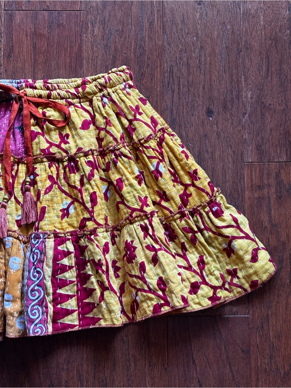 Karma Nepal Kantha Patchwork Tiered Skort | Free Size | Boho Cotton